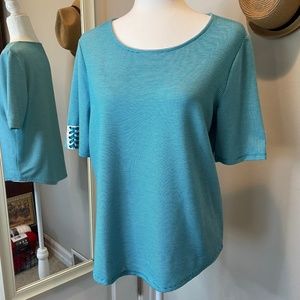 3 for $22 - Chico's Elbow-Sleeve Teal/White Striped Top - Size 1 (8-10)
